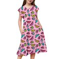 thumbnail image 4 of Robes Décontractées pour Petites Filles, Fête, Manches Volantées, Imprimé Coloré, Robe à Étages, Vêtements pour Enfants à Taille Extensible, Taille 6-7T, 4 of 6