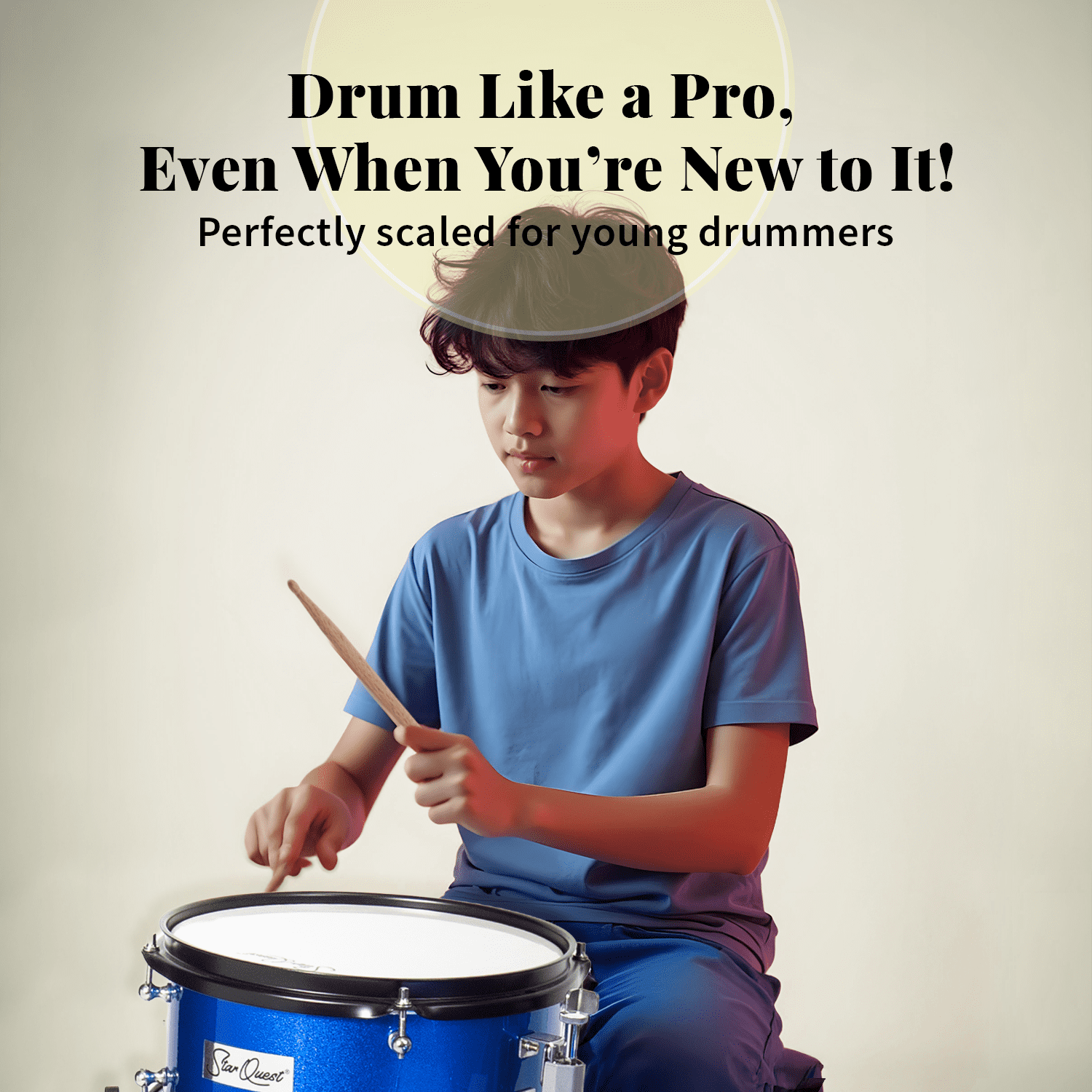 StarQuest Junior 3-Piece Drum Set – Premium Metallic Blue Finish with Bass, Snare, Tom and Crash Cymbal – Perfect for Junior Drummers and Beginners