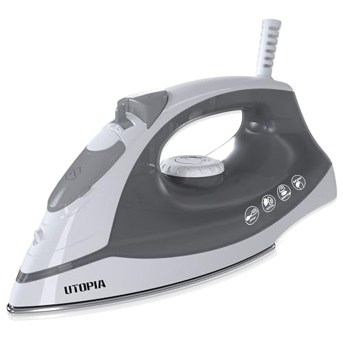Utopia Home - Plancha de vapor para ropa, suela antiadherente, plancha de ropa de 1200 W, plancha textil, cable de 2,3 metros de largo, control de termostato ajustable, protección de seguridad contra