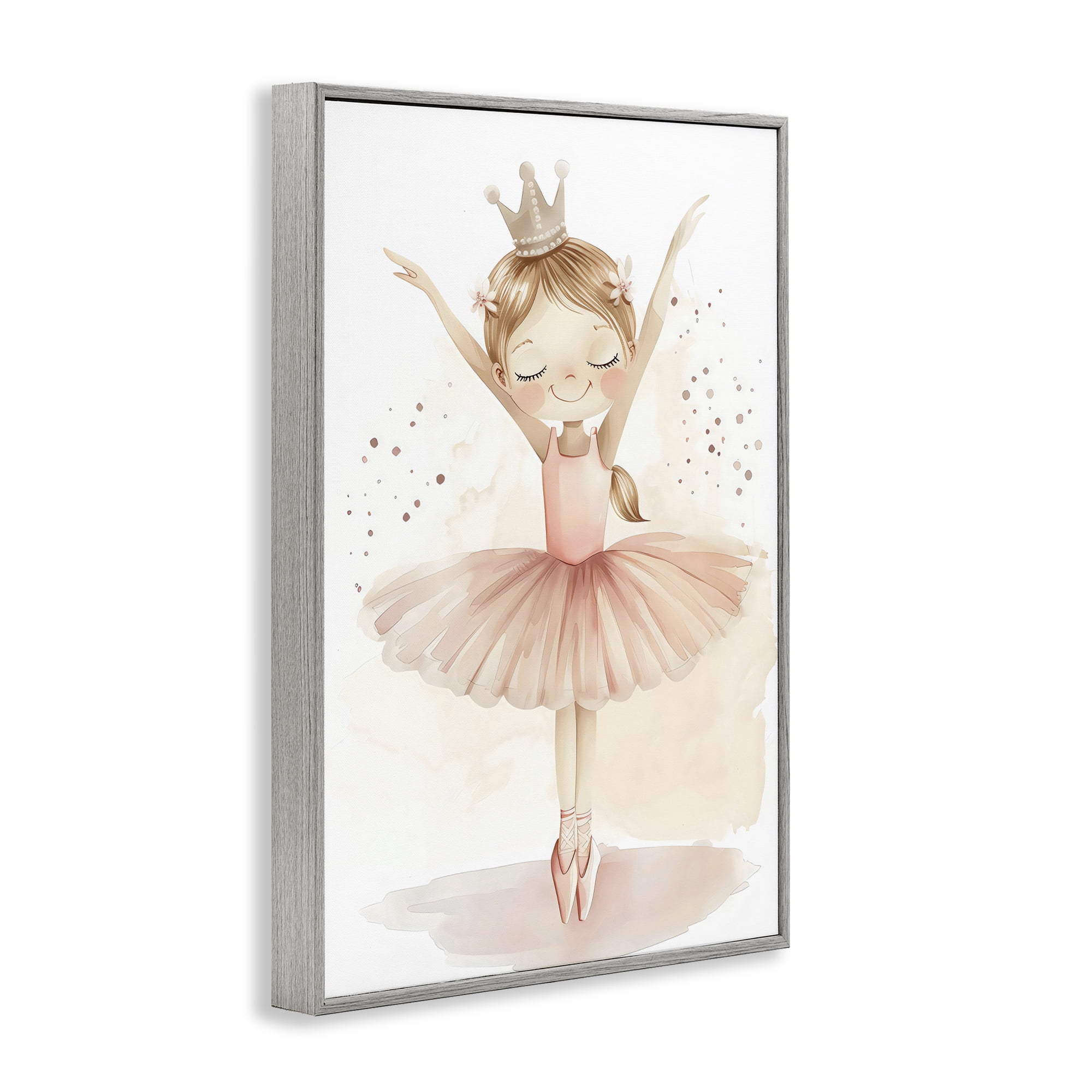 Stupell Industries Crowned Ballerina with Flowers Gray Framed Giclee Art, design by Creative Studio
