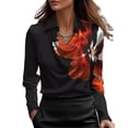 thumbnail image 1 of Blusa CORIRESHA elegante con cuello vuelto satinado negro con flor para mujer, 1 of 1