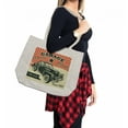 thumbnail image 2 of Cars Shopping Bag, Retro Car and Garage Advertising Poster Style Picture with Grunge Effects 1960s, Eco-Friendly Reusable Bag for Groceries Beach and More, 15.5" X 14.5", Cream, by Ambesonne, 2 of 2