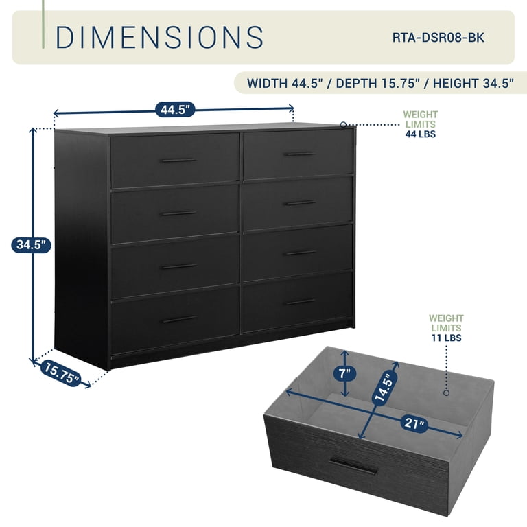 8-Drawer Dresser with Extra Large Fabric Bins, Wood Frame Storage