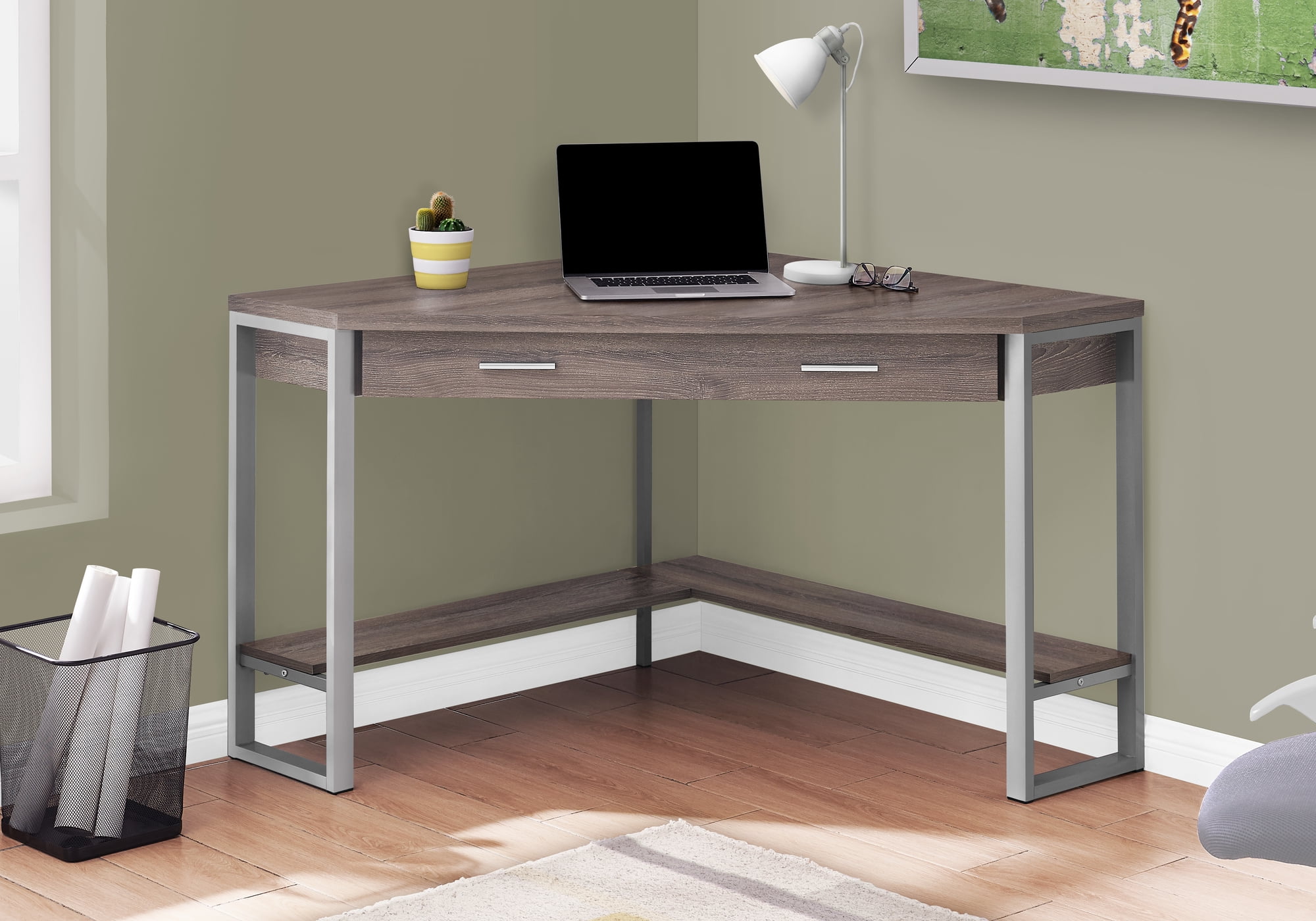 Grey 42 L Monarch Specialties Laptop Table/Writing Metal Frame-1 Storage Drawer-Small Home Office Computer Desk 
