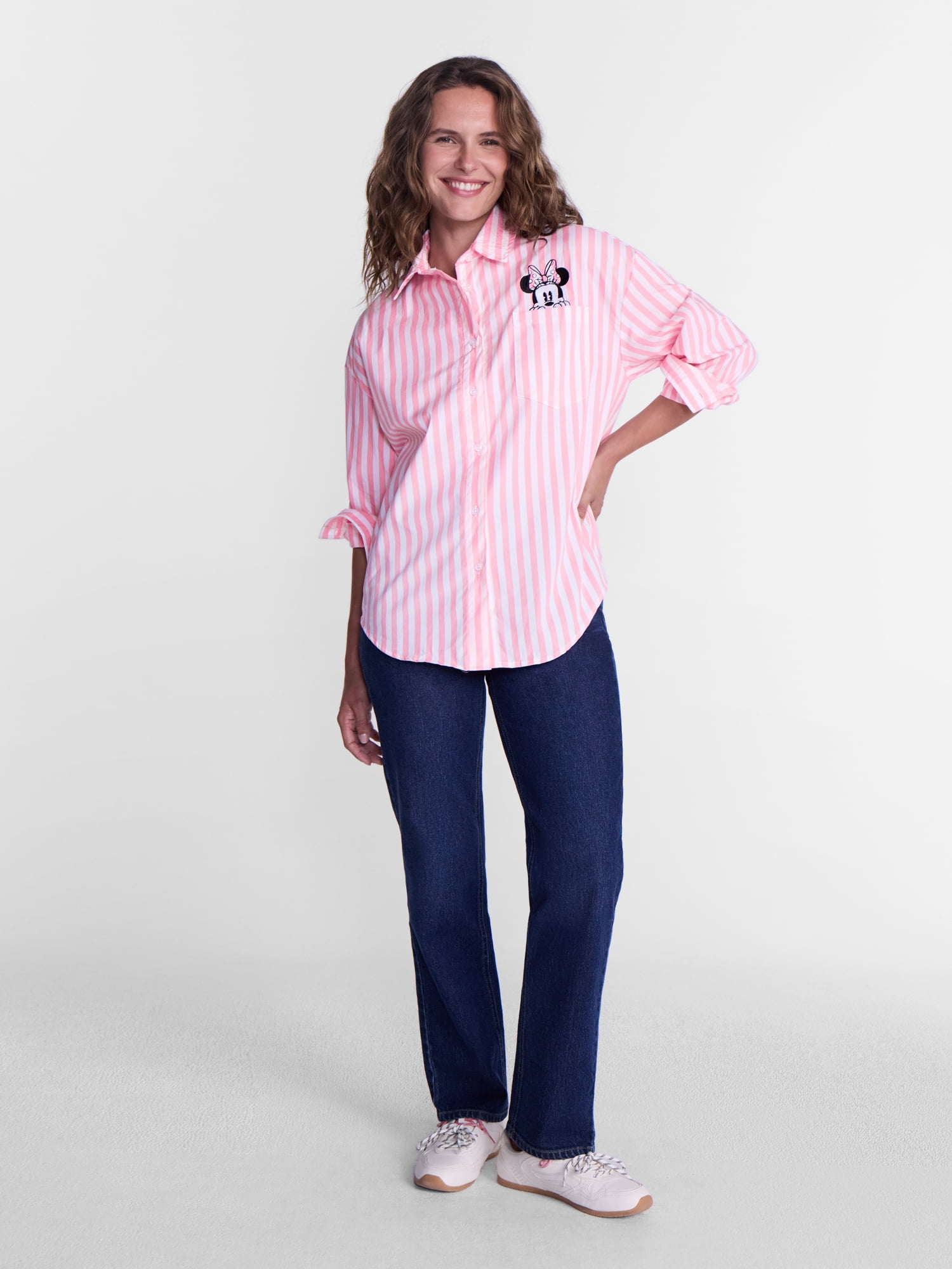 Adult Minnie Woven Long Sleeve Button Up Top