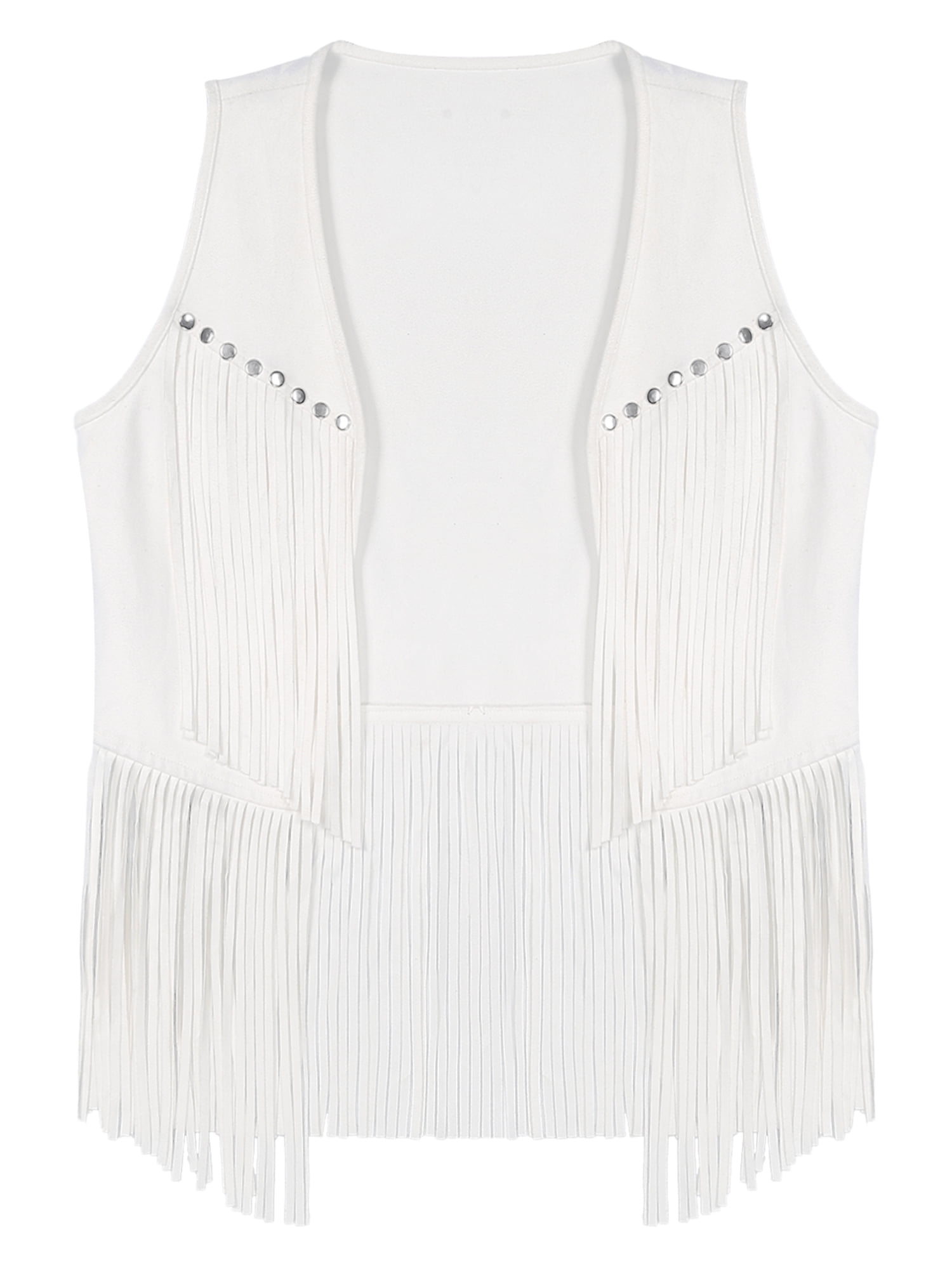 Doomiva Women Tassel Fringe Vest 70s Hippie Faux Suede