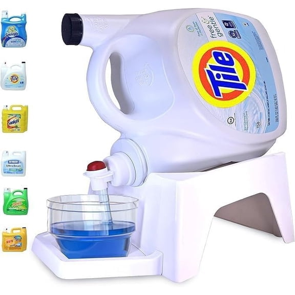 TidyFriend Laundry Detergent Dispenser with Tray, Laundry Soap Dispenser with Non-Slip Rubber Feet for Washing Room Organization, Easy Pour (White)