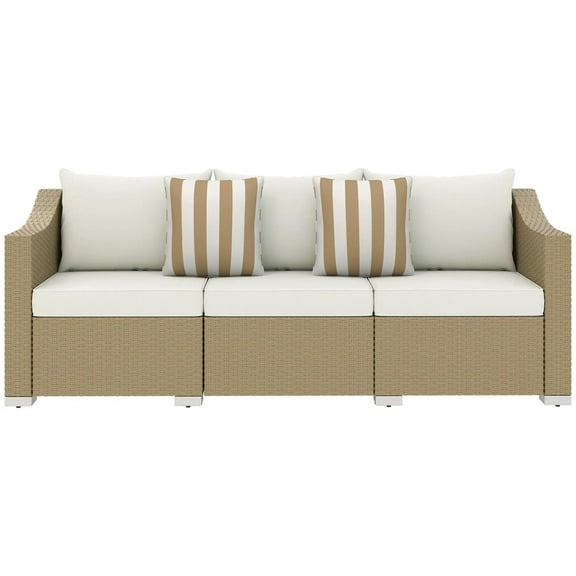 Resenkos 3 Seater Patio Couch, Outdoor Sectional Furniture, PE Rattan, White