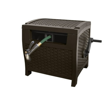 Suncast 175 Foot Slide Trak Outdoor Garden Resin Water Hose Reel, Hose Hideaway, Mocha Brown