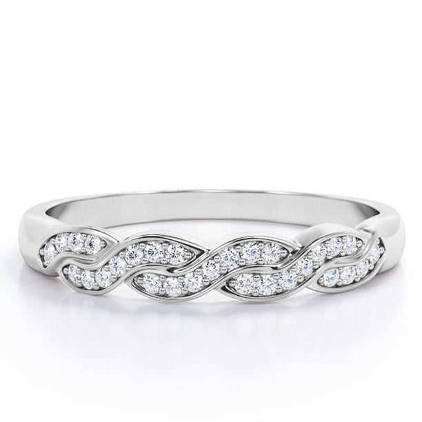 JeenMata Alianza de Boda con Diseño Infinito de Canal Pavé de Corte Redondo de 0,25 Quilates en Baño de Oro Blanco de 18 K sobre Plata