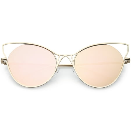 sunglassLA - Oversize Cat Eye Sunglasses Semi Rimless Metal Cut Out Mirrored Flat Lens 60mm - 60mm