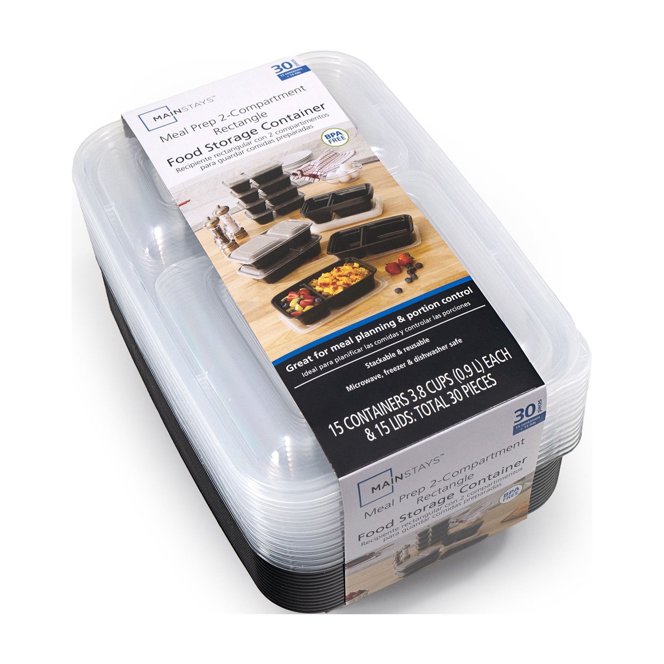 Mainstays 2-Compartment Meal Prep Containers, 30-Piece Set photo 8