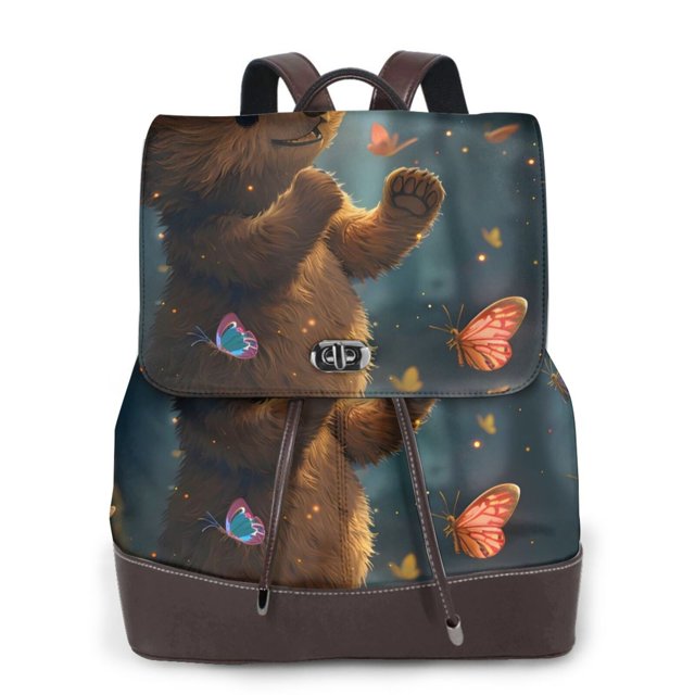 Fotbe Cute Butterfly Bear Mochila Bolso con Estampado para Mujer, Mochila Antirrobo de Nylon Impermeable, Bolsa Ligera de Hombro