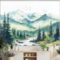 thumbnail image 7 of Watercolor Forest Mountain Tapestry Green Nature Pine Tree River Wall Tapestry for Bedroom Aesthetic Misty Woods Birds Small Tapestries Wall Hanging for Living Room Dorm Decor 40 x 30 Inch, 7 of 7