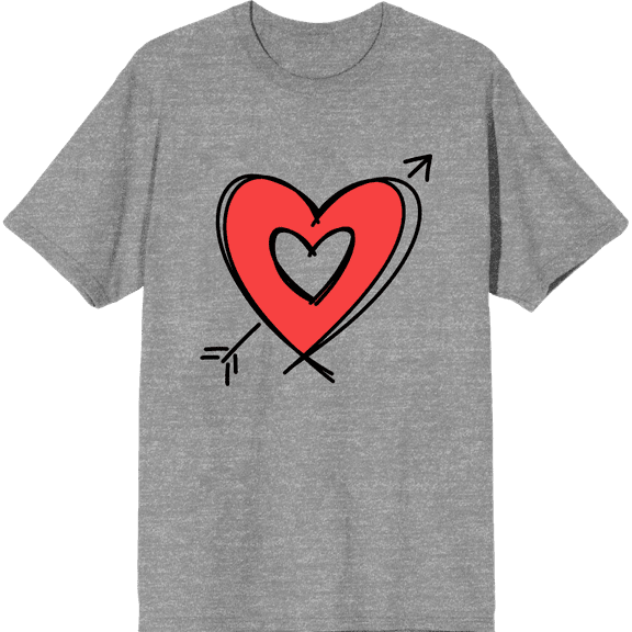 V Day Arrow Heart Adult Heather Gray Crew Neck Short Sleee Tee-Medium