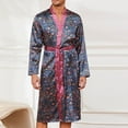 thumbnail image 5 of Holiday Clearance! ZVNAΖH Mens Satin Robe Lightweight Silky Kimono Bathrobe Long Sleeve Vintage Print Loungewear, 5 of 5