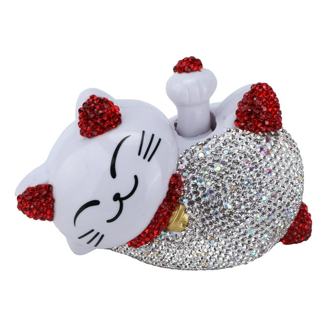 Fortune Lucky Cat - Figura decorativa para interior de coche, diseño de gato de la suerte, con diamantes de imitación, universal, para consola central, color rojo Jadeshay A
