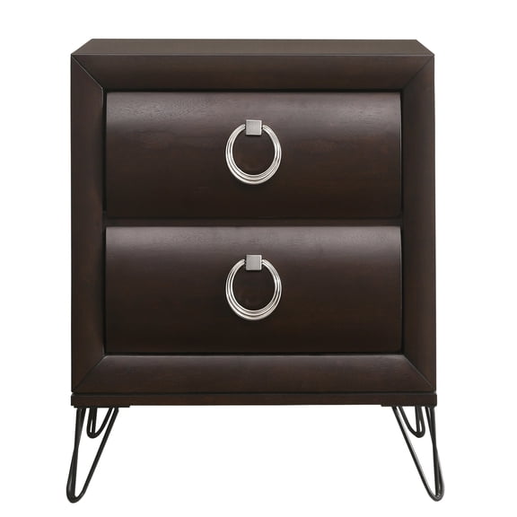 Wooden Nightstands Dark Merlot 2-Drawer Nightstand with Hairpin Legs,Nightstands With Drawers