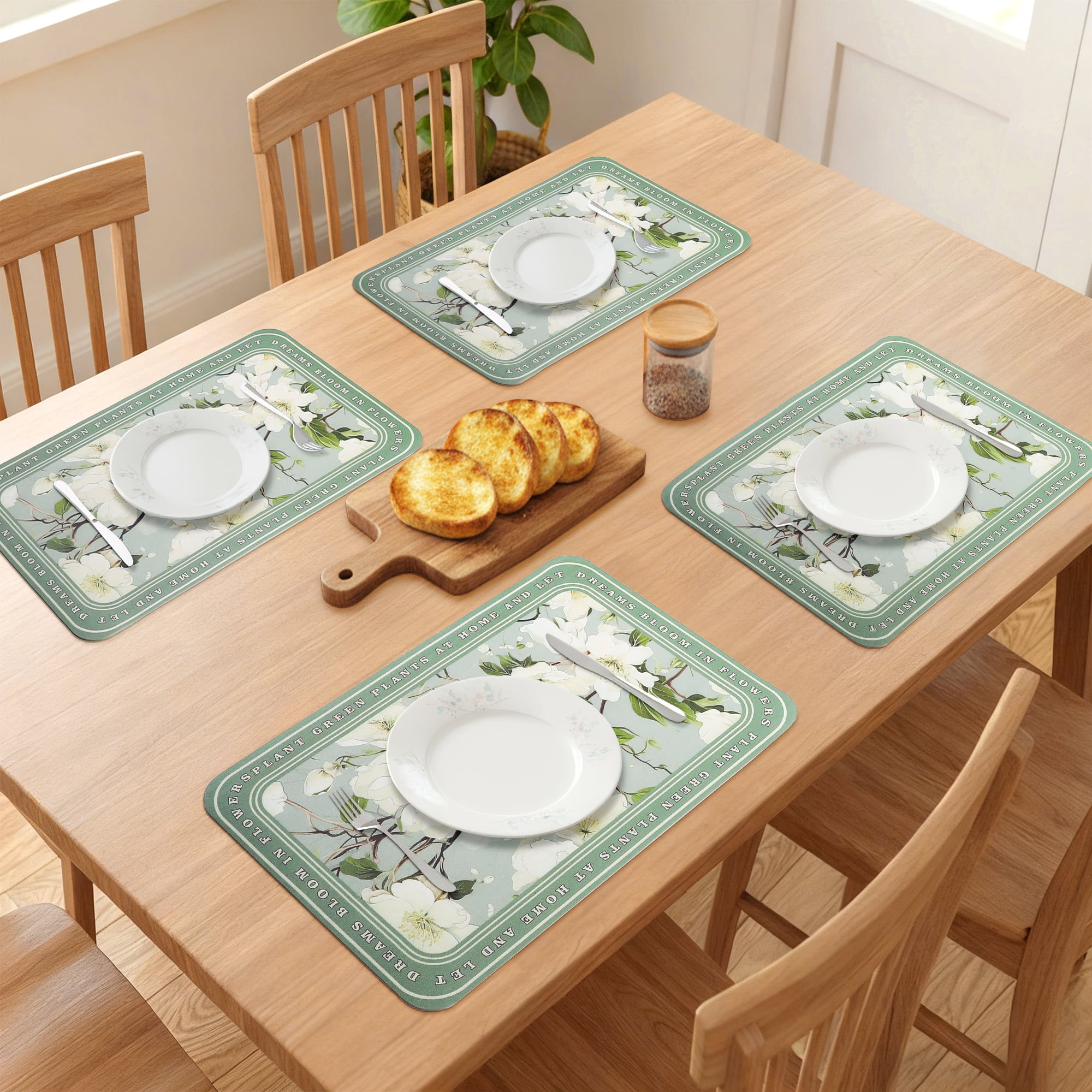 Unique Bargains Leather Placemats Set of 6 for Kitchen Dining Table Decor Green