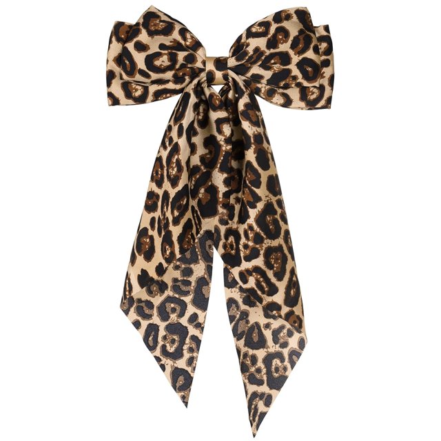 LinYooLi Grand Nœud Léopard pour Cheveux, Pince à Cheveux en Satin Soyeux, Ruban Barrette Long Queue de Cheval pour Femmes Filles Accessoires Cheveux, Marron