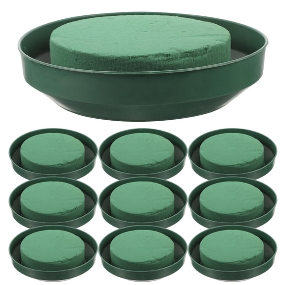 LOLIPPYY Set of 10 Green Round Floral Base Plates for Flower Arrangements and Water Storage, Mud Trays for Gardening