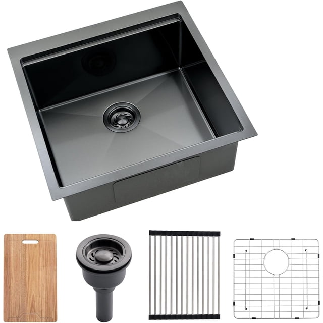 Undermount Kitchen Sink Nano Stainless Steel Deep Single Bowl with Efficient Drainage & Tarnish- Finish for Bar Laundry RV Includes Accessories