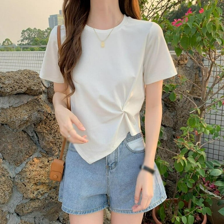 Sweet Solid Asymmetrical With Bow V Neck Tops Sweet Solid Asymmetrical With Bow V Neck Tops
