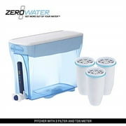ZeroWater 23-Cup Pitcher with 3 Replacement Filter and Free Water Quality Meter Blue