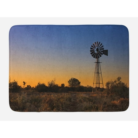 Kalahari Outdoor Windmill Bath Mat, Sunset in Kalahari Peaceful Outdoors Agriculture Rural Nature Image, Non-Slip Plush Mat Bathroom Kitchen Laundry Room Decor, 29.5 X 17.5 Inches, Blue Brown and Marigold, Ambesonne ()