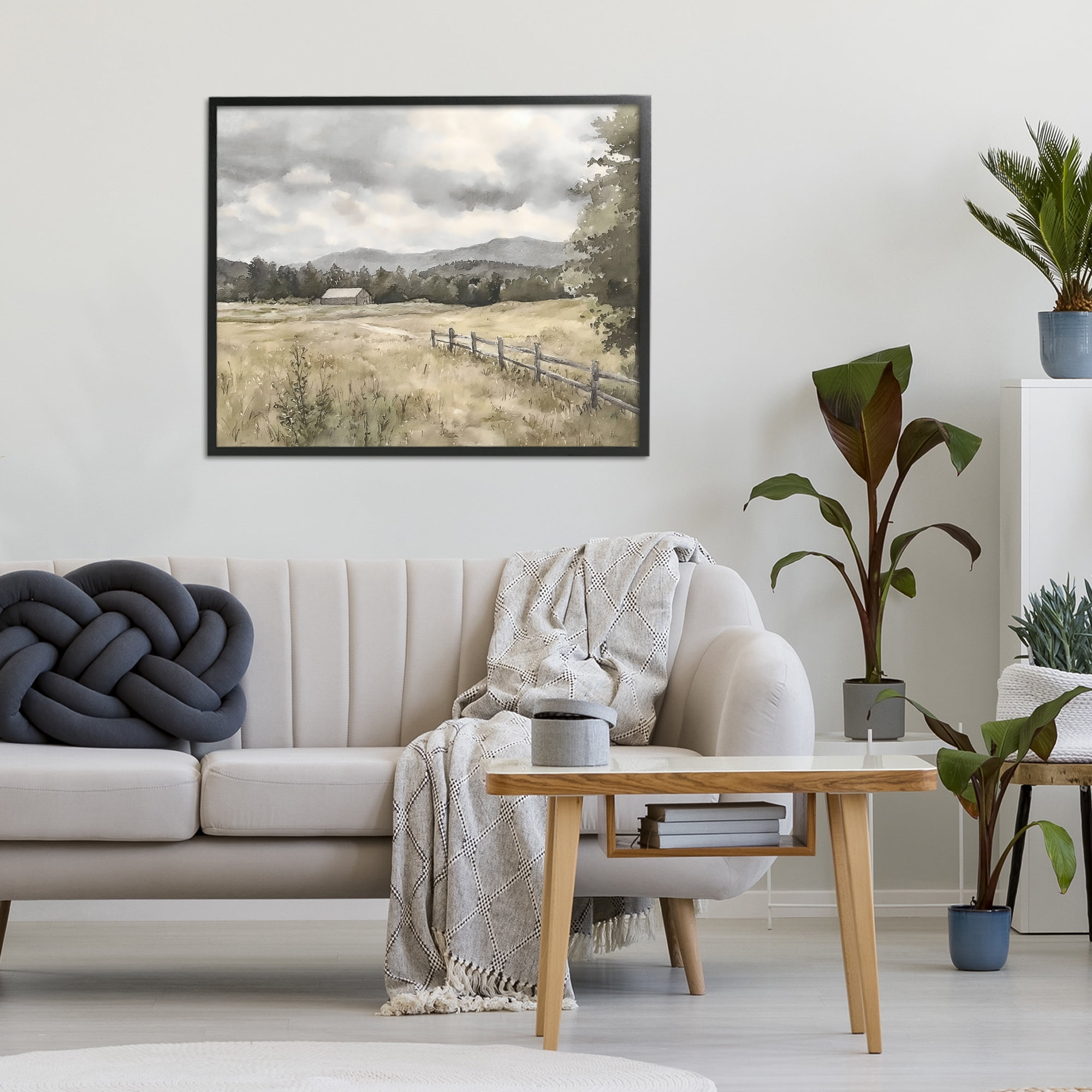 Stupell Industries Muted Valley Cottage Black Framed Giclee Art, design by Riley B