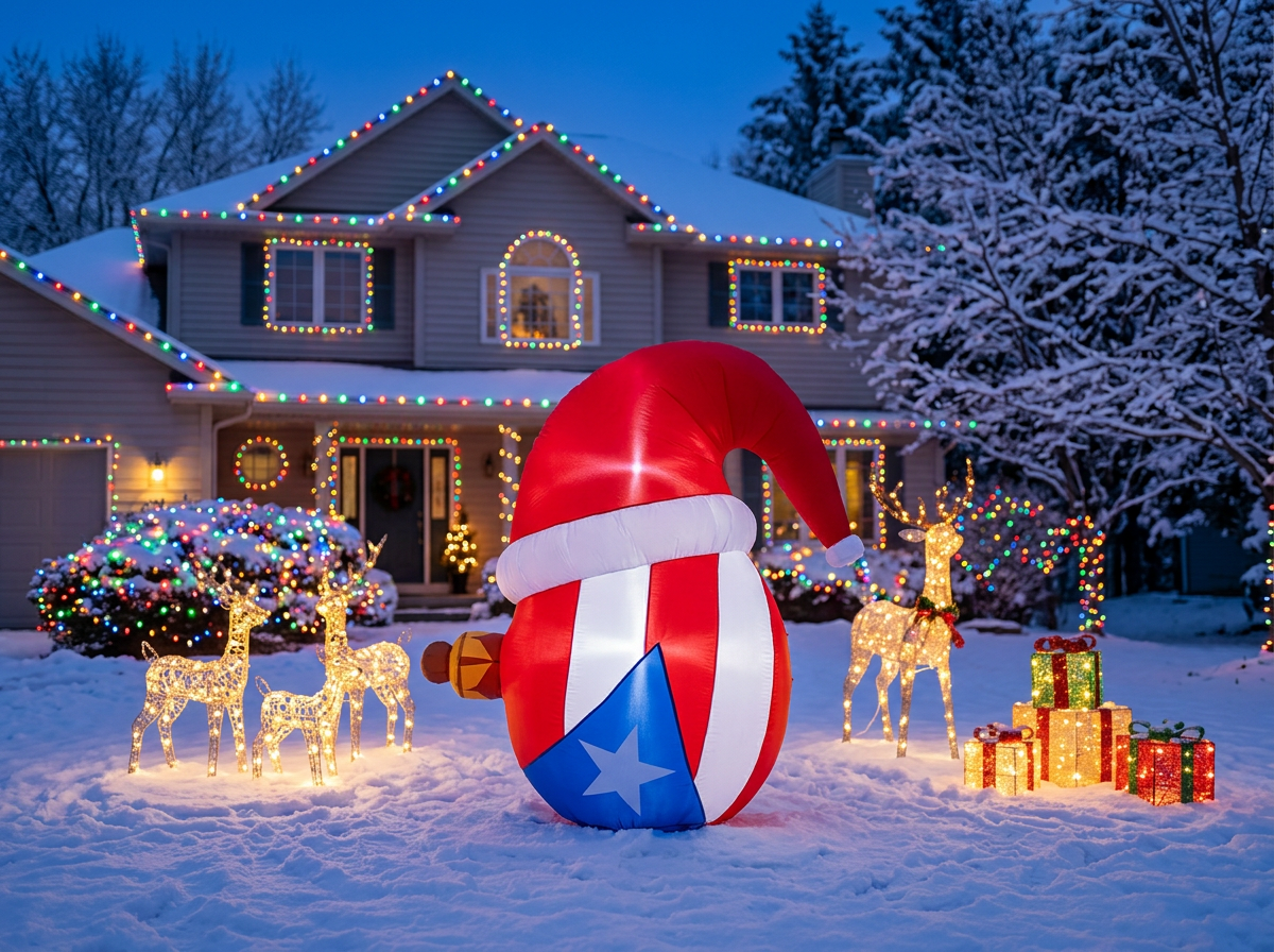 4FT Inflatable Ball with Santa Hat with w/Led light