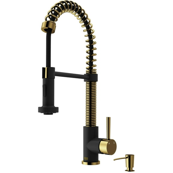 VIGO Edison Pull-Down Spray Kitchen Faucet In Matte Brushed Gold/Matte Black with Soap Dispenser
