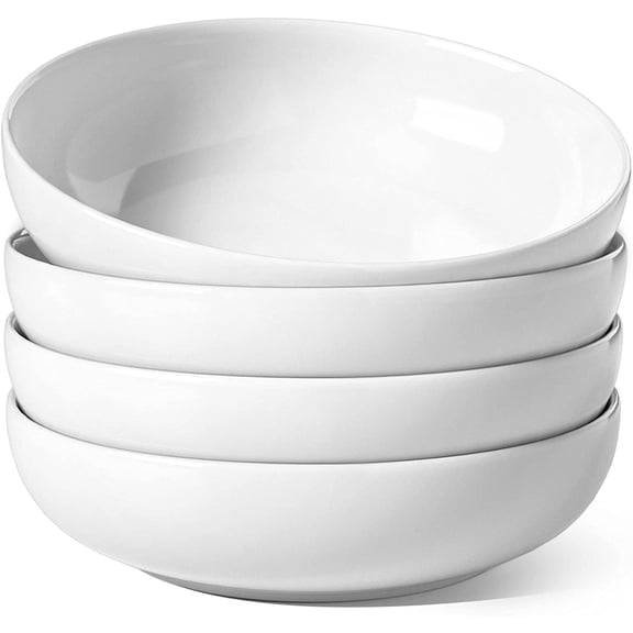 Set of 4 Pasta Bowls 45 oz, 8.5 Inch Large Salad Bowls for Soup, Noodles & Dinner, Microwave Safe White