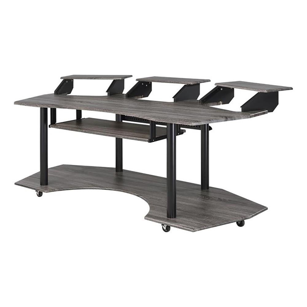 Bowery Hill Contemporary 4-Shelf Wood Music Recording Studio Desk in Black Oak