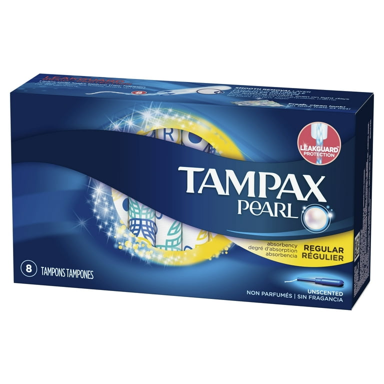 Tampax Pearl Regular Plastic Tampons, Unscented, 8 Count