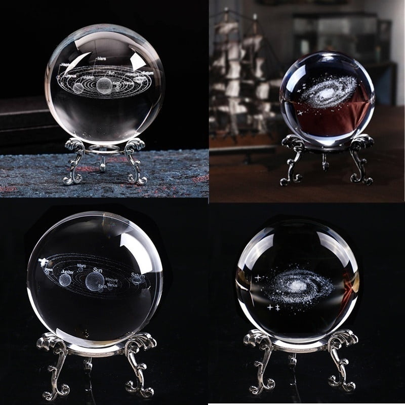 3D Solar System Crystal Ball Clear Engraved Glass Ball Sphere Office Decor 