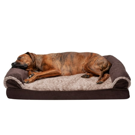 UPC: 0842229124255 | FurHaven Pet Products Two-Tone Faux Fur & Suede Cooling Gel Memory Foam Sofa-Style Pet Bed for Dogs & Cats – Espresso Large