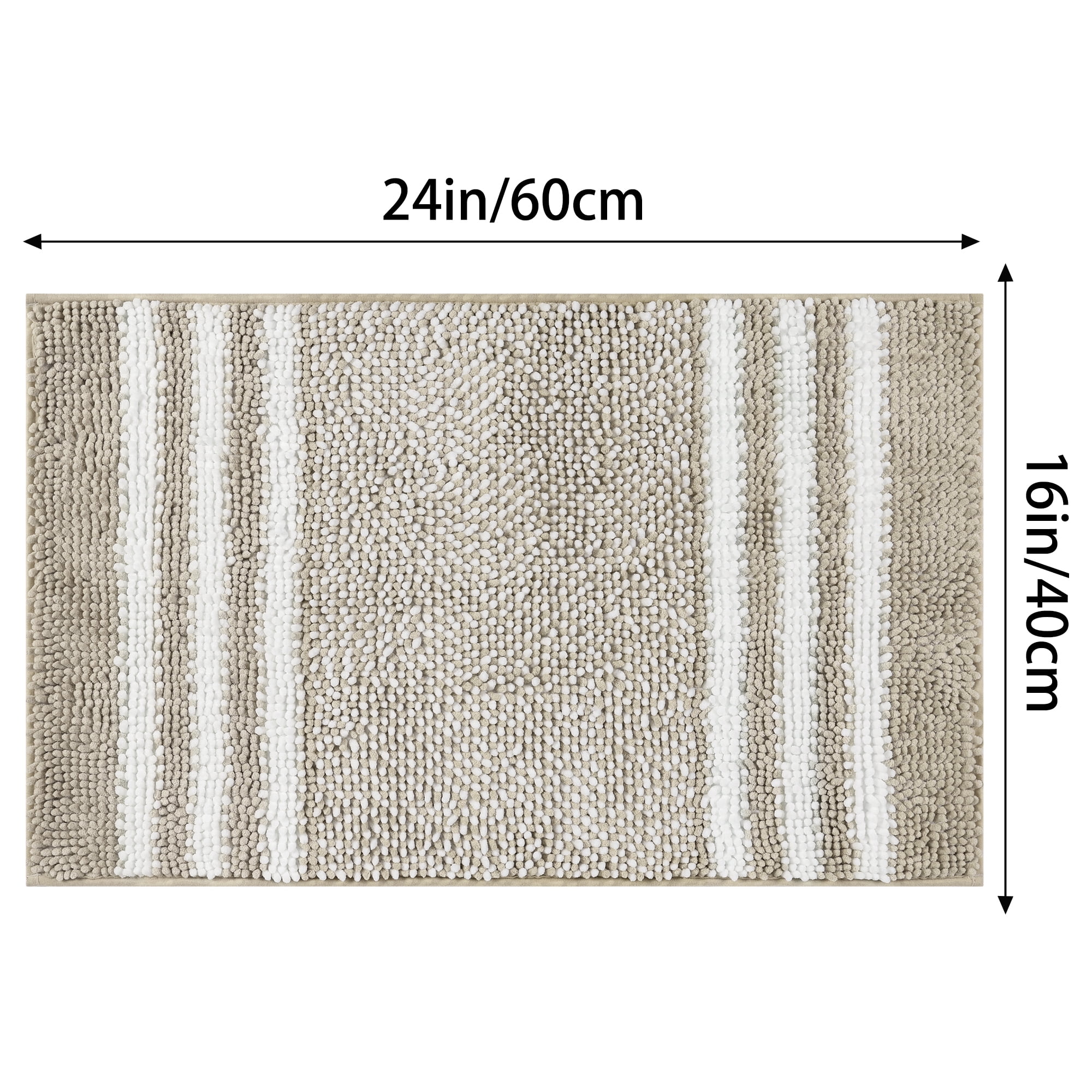 Unique Bargains Striped Chenille Bathroom Rug with Edges Non-Slip Bathroom Floor Mat Khaki 16" x 24"