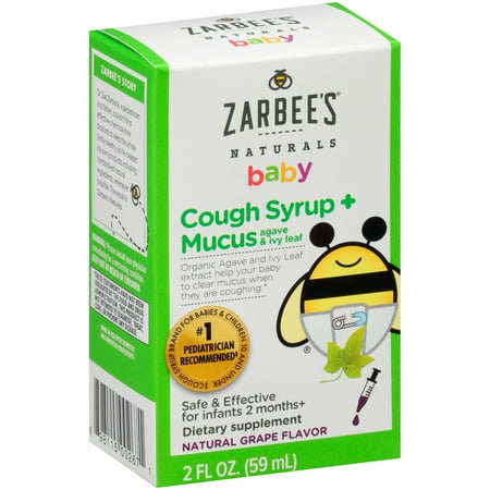 Zarbee's Naturals Baby Cough Syrup + Mucus with Agave & Ivy Leaf , Natural Grape Flavor, 2 Fl. Ounces (1 Box)