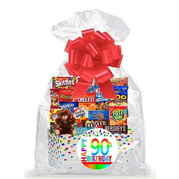 CakeSupplyShop Item#090BSG Happy 90th Birthday Rainbow Thinking Of You Cookies, Candy & More Care Package Snack Gift Box Bundle Set - Ships FAST!