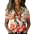 thumbnail image 4 of Button Down Shirts for Women, Cotton Printed Fashion Down Tops Short Sleeve Blouse, Pink S-XXL, 4 of 5