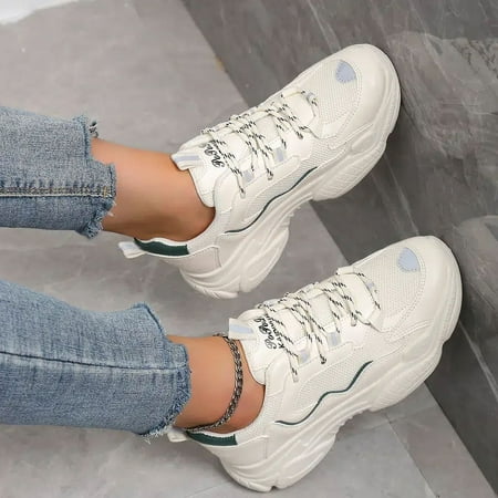 

Women‘s Casual Sneakers Breathable Lace-up Sports Shoes Thick Sole Dad Shoes