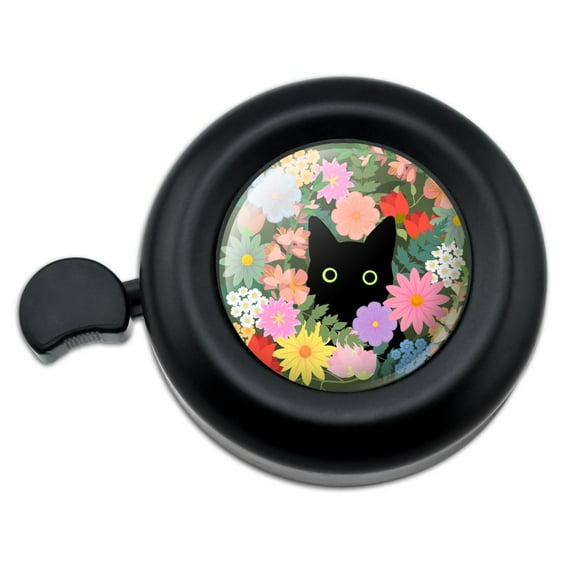 Black Cat Hiding in Spring Flowers Bicycle Handlebar Bike Bell