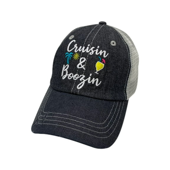 Boozin and Cruisin Embroidered Baseball Hat Mesh Trucker Style Hat Cap Cruise Vacation