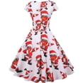thumbnail image 3 of Vestido de Navidad para mujer, estilo vintage, manga corta, estilo años 50, estilo retro, para cóctel, escote en V, falda plisada, vestido de fiesta, elegante, estilo festivo, estilo, 3 of 4