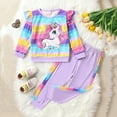 thumbnail image 2 of Emy Dola 1-7 Years Toddler Baby Girls Ruffled Long Sleeve 2 Pieces Sweatshirt Outfits Kids Rainbow Stripes Unicorn Sweatshirt Tops and Pants Set, 2 of 8