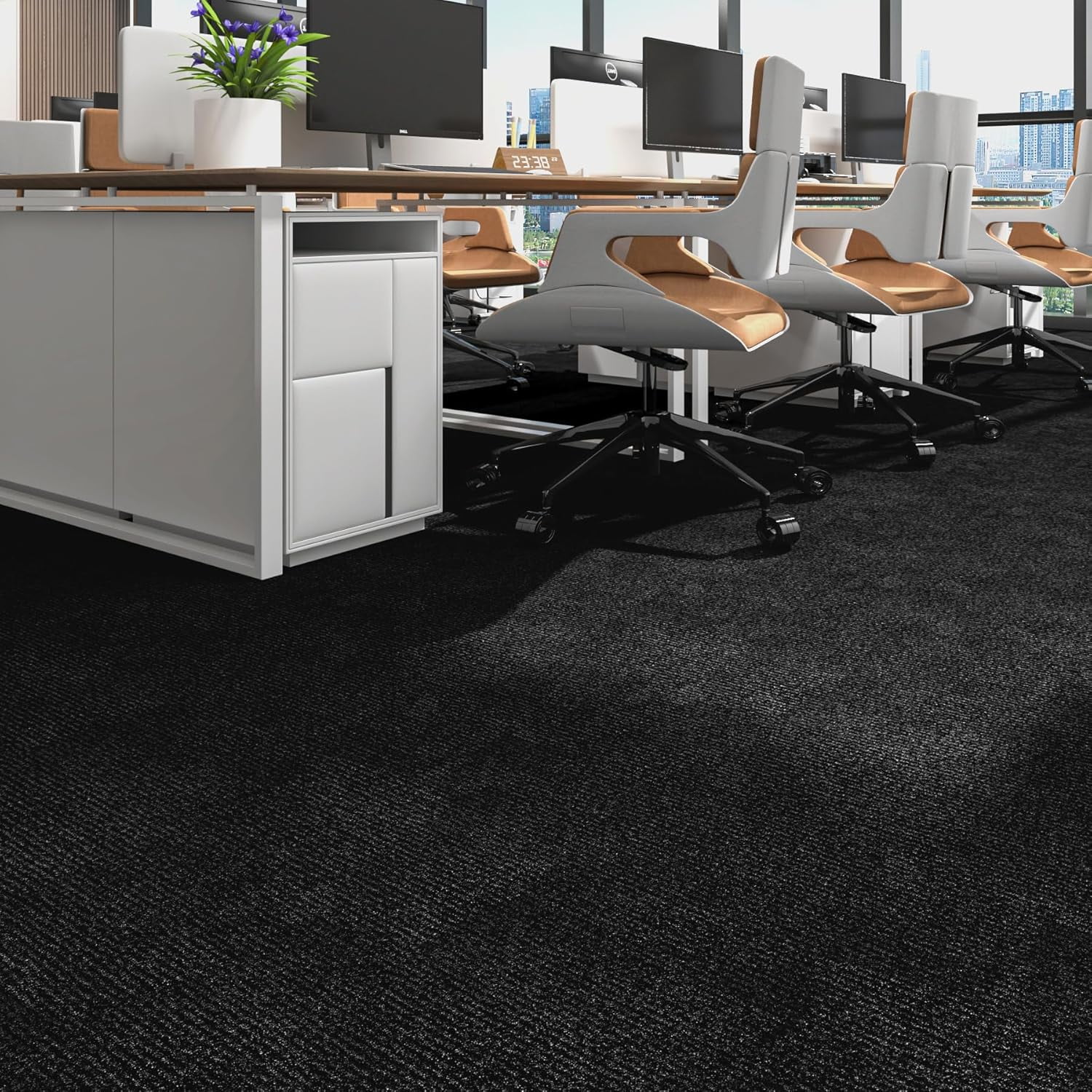 24"x160" Large Black Carpet Roll with Padding Attached for Bedroom Living Room Outdoor Washable Rug Tiles Non Slip Soft Padded Carpet Tile Squares Peel and Stick Floor Tile for Kitchen Stairs