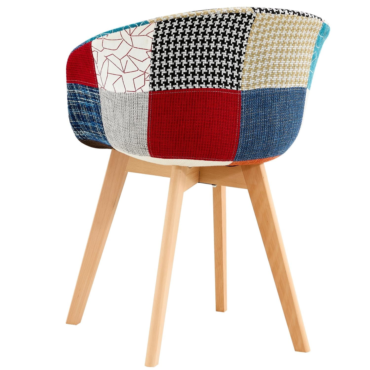 Resenkos Set for 2 Modern Patchwork Upholstered Dining Chairs, Club Guest Accent Arm Chair with Wood Legs, Multicolor Fabric Resenkos Set for 2 Modern Patchwork Upholstered Dining Chairs, Club Guest Accent Arm Chair with Wood Legs, Multicolor Fabric