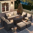 thumbnail image 5 of ELPOSUN 7 Pieces Outdoor Patio Furniture Set with Fire Pit Table, Outdoor Wicker Sectional Patio Conversation Set with Ottoman for Garden, Poolside, Backyard, Khaki Cushion, 5 of 10