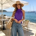 thumbnail image 2 of TEAJOPSUU Womens Summer Tank Tops Loose Fit Mock Neck Halter Sleeveless Shirts Solid Color Casual Comfy Blouses for Everyday Office Wear C-Purple, 2 of 8